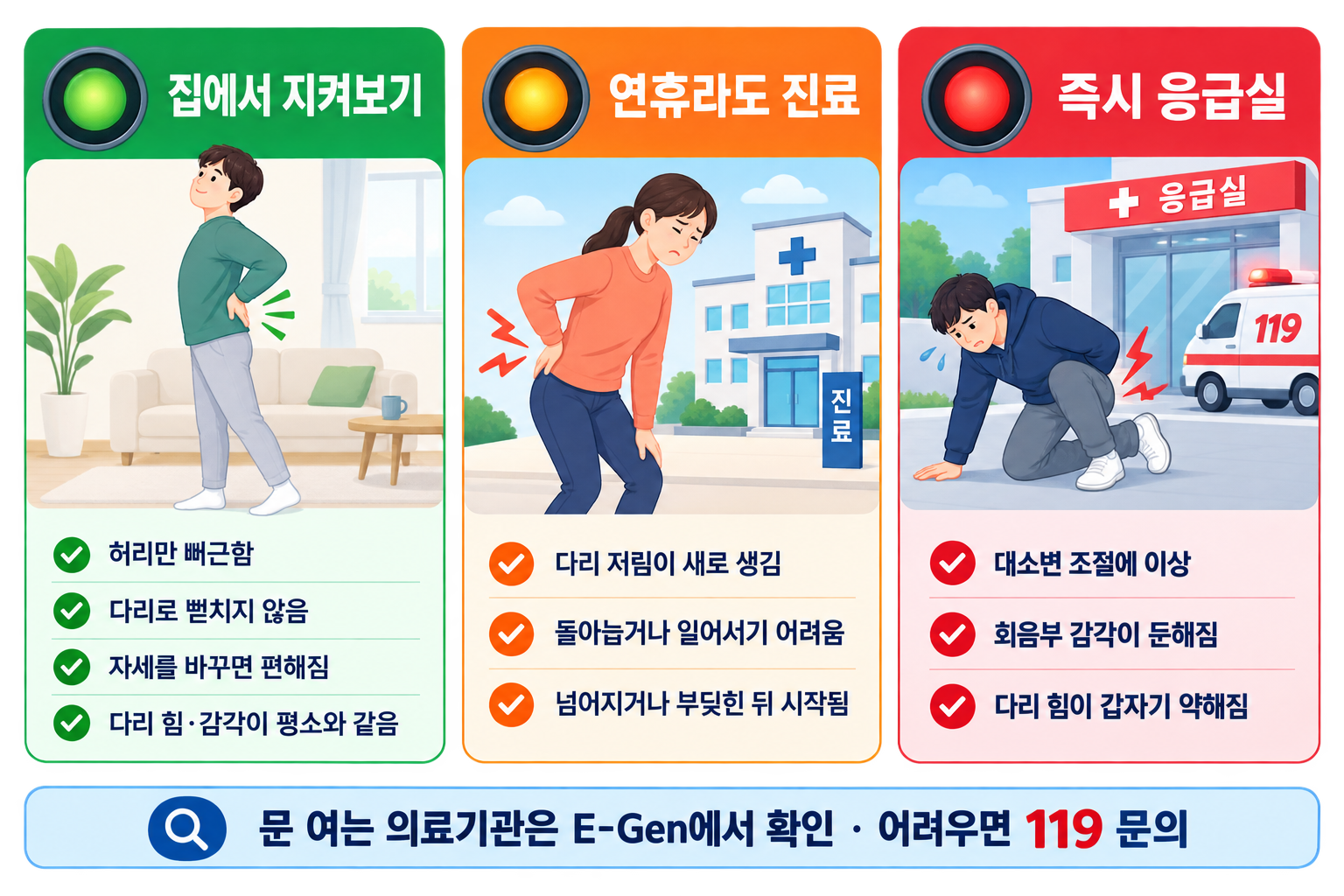 명절 허리 통증에서 경과 관찰, 진료, 응급실 방문 신호를 구분한 안내